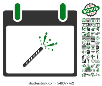 Sparkler Firecracker Calendar Day pictograph with bonus calendar and time management pictograph collection. Vector illustration style is flat iconic symbols, green and gray, white background.