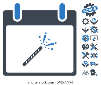 Sparkler Firecracker Calendar Day pictograph with bonus service images. Vector illustration style is flat iconic symbols, smooth blue, white background.