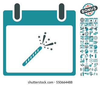 Sparkler Firecracker Calendar Day Pictograph With Bonus Calendar And Time Management Design Elements. Vector Illustration Style Is Flat Iconic Symbols, Soft Blue, White Background.