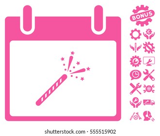 Sparkler Firecracker Calendar Day pictograph with bonus configuration symbols. Vector illustration style is flat iconic symbols, pink, white background.