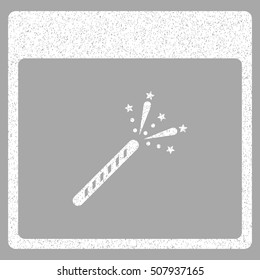 Sparkler Firecracker Calendar Page grainy textured icon for overlay watermark stamps. Flat symbol with unclean texture.