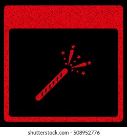 Sparkler Firecracker Calendar Page grainy textured icon for overlay watermark stamps. Flat symbol with unclean texture.