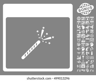 Sparkler Firecracker Calendar Page icon with bonus calendar and time management images. Vector illustration style is flat iconic symbols, white, gray background.