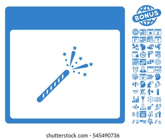 Sparkler Firecracker Calendar Page icon with bonus calendar and time management pictograms. Vector illustration style is flat iconic symbols, cobalt, white background.