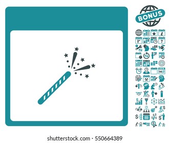 Sparkler Firecracker Calendar Page icon with bonus calendar and time management design elements. Vector illustration style is flat iconic symbols, soft blue, white background.