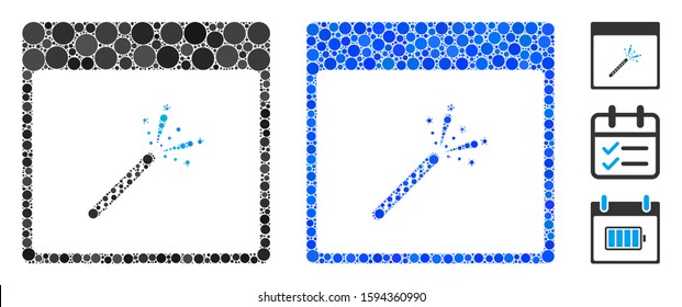 Sparkler firecracker calendar page mosaic of circle elements in various sizes and shades, based on sparkler firecracker calendar page icon. Vector circle elements are united into blue mosaic.
