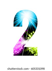 Sparkler firework figure isolated on white background. Vector design light effect alphabet. Number 2.