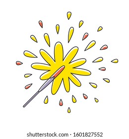 Sparkler firework isolated cartoon icon, Christmas and New Year holidays celebration festive vector design.