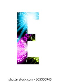 Sparkler firework letter isolated on white background. Vector design light effect alphabet. Letter E.