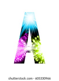 Sparkler firework letter isolated on white background. Vector design light effect alphabet. Letter A.