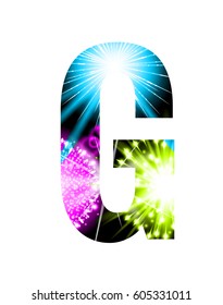 Sparkler firework letter isolated on white background. Vector design light effect alphabet. Letter G.