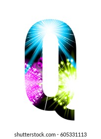 Sparkler firework letter isolated on white background. Vector design light effect alphabet. Letter Q.