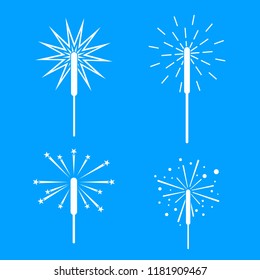 Sparkler fireworks bonfire icons set. Simple illustration of 4 sparkler fireworks bonfire vector icons for web