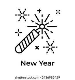 Sparkler fireworks showing icon of new year celebration, editable vector design