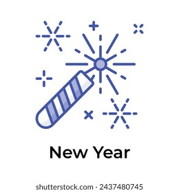 Sparkler fireworks showing icon of new year celebration, editable vector design