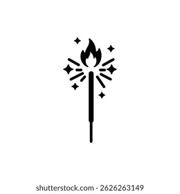 Sparkler with Flame and Tiny Stars Black Icon