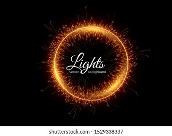 Sparkler frame, great design for any purposes. Shiny magic Isolated golden garland border. Holiday glowing backdrop. Christmas celebration background border vector illustration.