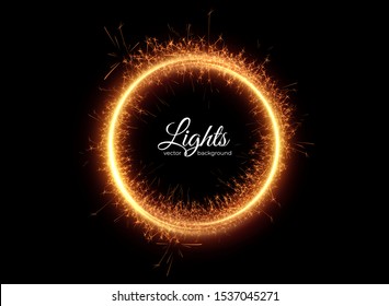Sparkler frame, great design for any purposes. Shiny magic Isolated golden garland border. Holiday glowing backdrop. Christmas celebration background border vector illustration.