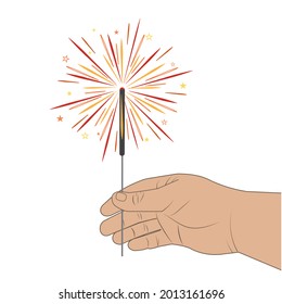 chispeante en mano aislado en fondo blanco, ilustración de vector de color