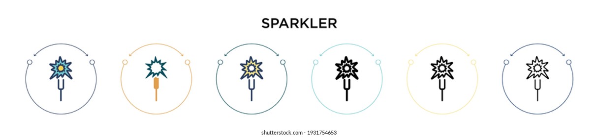 Sparkler Symbol in vollem, dünnen Linie, Umriss und Strich Stil. Vektorgrafik von zwei farbigen und schwarzen Sparkler-Vektorgrafiken-Designs kann für mobile, iPhone-, web-basierte