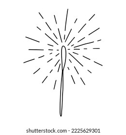 Sparkler icon in hand drawn doodle style. Vector Illustration isolated on black background. Design Logo template.