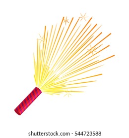 Sparkler isolated pyrotechnic devices for festivals. Salute elements for celebration of different holidays and parties, amazing firework. Bright sparks used for aesthetic and entertainment purposes.