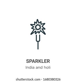 Sparkler outline vector icon. Thin line black sparkler icon, flat vector simple element illustration from editable india and holi concept isolated stroke on white background