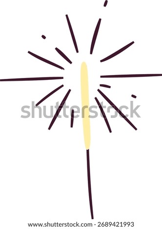 A sparkler with radiating lines in a simplistic style. The illustration shows a central stick emitting dynamic bursts. Cartoon vector illustration.
