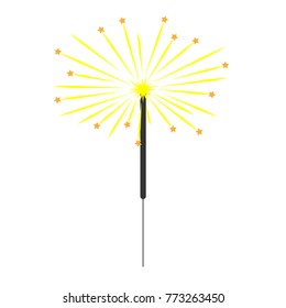 Sparkler sign with stars. Celebration symbol. Image of bengal light. Beautiful colorful icon isolated on white background. Logo for holiday, celebration. Mark of spark for entertainment. Stock vector