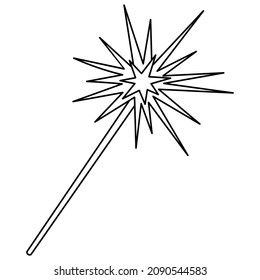 Sparkler. Sketch. Pyrotechnics. Vector illustration. Sparkling flame. Doodle style. Coloring book for children. Outline on an isolated background. Traditional attribute of the holiday. 