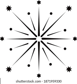 Sparkler With stars and balls. Black silhouette on a white background. Vector image for creating illustrations for the New year.