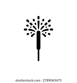 Sparkler stick with pyrotechnic sparks, vector icon. Handheld sparkler emitting bright sparks used in celebrations and festivals, isolated on a clean background in flat vector icon style.