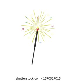 sparkler. Symbol of christmas and new year. Vecton illustration on a white background.