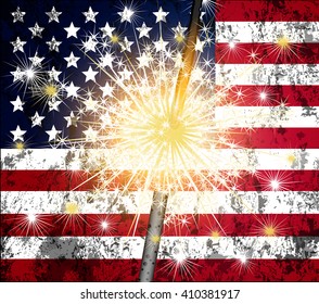 sparkler and US flag