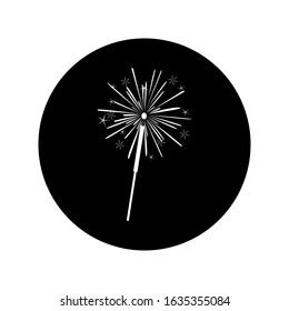Sparkler. Vector illustration in the form of a round black and white icon for websites.