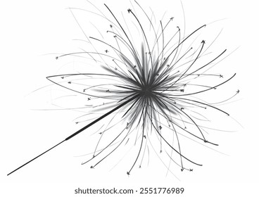 Ilustración vectorial Sparkler en estilo sketch. Dibujado a mano iluminado año nuevo pirotecnia arte de línea. Fuego de Bengala dibujo en blanco y negro