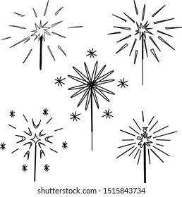 
Sparklers fireworks, vector illustration. Set