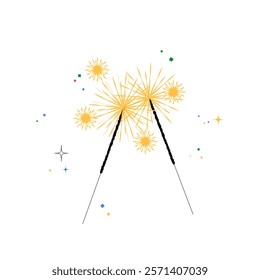 Sparklers With Golden Sparks In Flat Vector Illustration Symbolizing Celebration, Festivity, And Cheerful Moments, Isolated On White Background