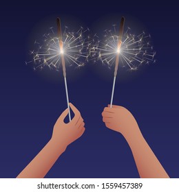 Sparklers in hands - vector illustration