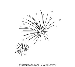 Sparklers outline vector illustration. Festive Bengal lights. Continuous one line drawing of exploded firework.  Hand made vector not AI.