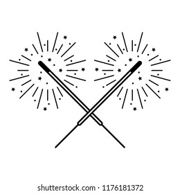 Sparklers. Vector flat outline icon illustration isolated on white background.
