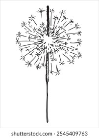 sparklers, vector illustration in sketch style for the new year, holiday