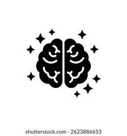 Sparkles Around Brain Icon Representing Clear Thoughts Solid