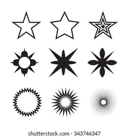 Sparkles black symbols set, sparkle and starburst symbols collection. Stars. Vector illustration.