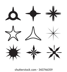 Sparkles black symbols set, sparkle and starburst symbols collection. Stars. Vector illustration.