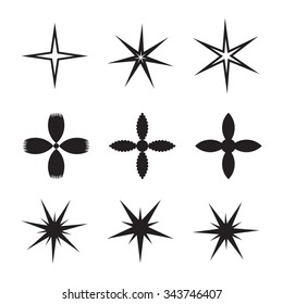 Sparkles black symbols set, sparkle and starburst symbols collection. Stars. Vector illustration.