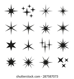 Sparkles Black Template Icons on White Background. Vector