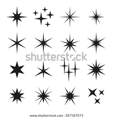 Sparkles Black Template Icons on White Background. Vector