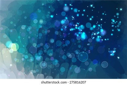 Sparkles blue brush strokes background. Vector version