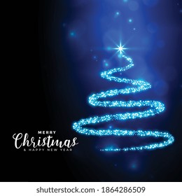 sparkles christmas tree blue festival greeting design